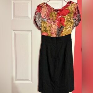 Floral Multicolor Silk Top with Black Skirt Dress